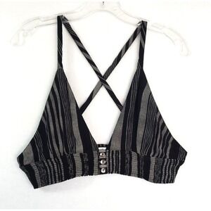 Topshop‎ Striped Crop Top Womens 12 Criss Cross Back Button Front Festival Boho